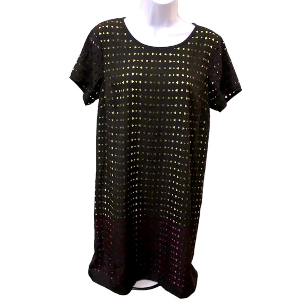 Michael Kors Black and Neon Pink Green Layered Dress Geometric size 4.